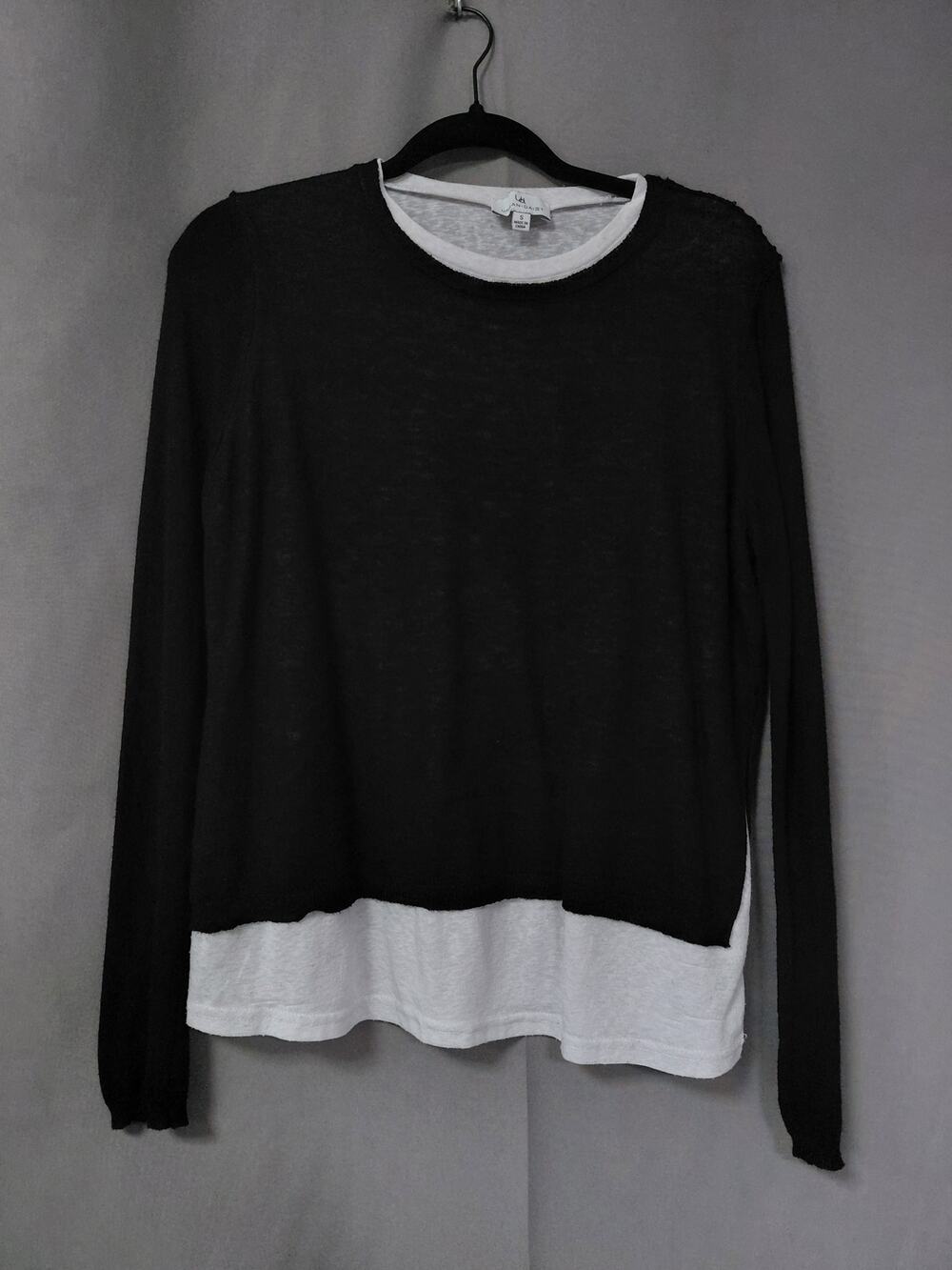 Urban Daisy Wool Silk Blend Black Crew Neck Knit Stretch Top Women Size S